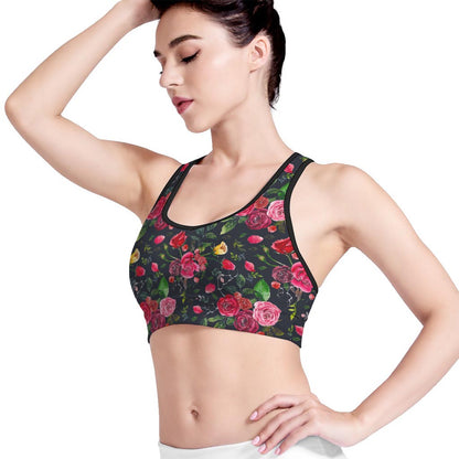 Roses Floral Flower Pattern Print Women's Sports Bra
