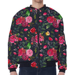 Roses Floral Flower Pattern Print Zip Sleeve Bomber Jacket