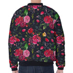 Roses Floral Flower Pattern Print Zip Sleeve Bomber Jacket