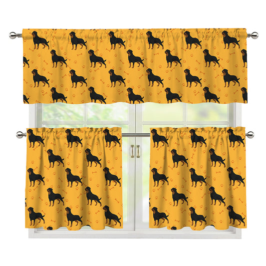 Rottweiler Dog Pattern Print 3 Piece Kitchen Curtains