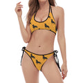 Rottweiler Dog Pattern Print Halter Scoop Tie Side Bikini