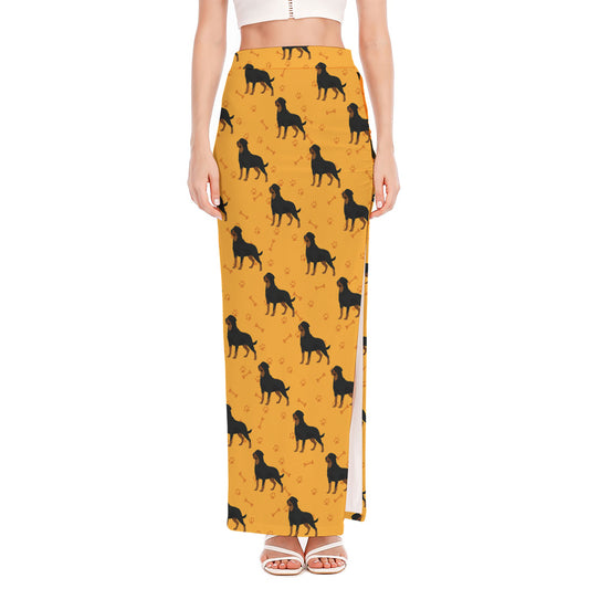 Rottweiler Dog Pattern Print High Slit Maxi Skirt