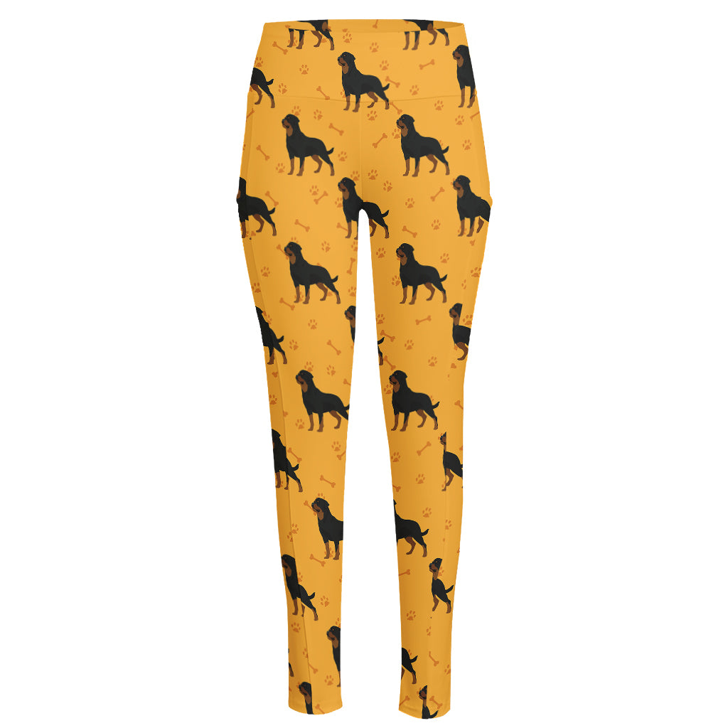 Rottweiler Dog Pattern Print High-Waisted Pocket Leggings