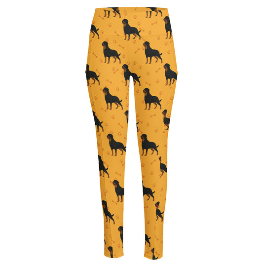 Rottweiler Dog Pattern Print High-Waisted Pocket Leggings