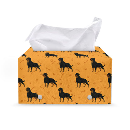 Rottweiler Dog Pattern Print Leather Tissue Box Cover