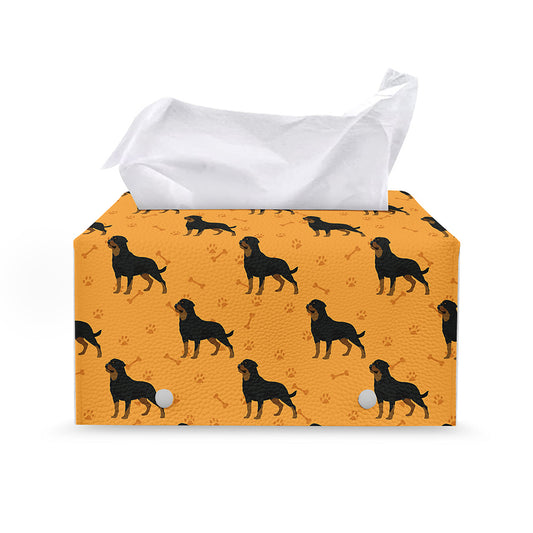 Rottweiler Dog Pattern Print Leather Tissue Box Cover