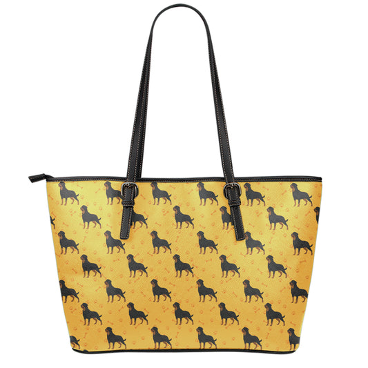 Rottweiler Dog Pattern Print Leather Tote Bag