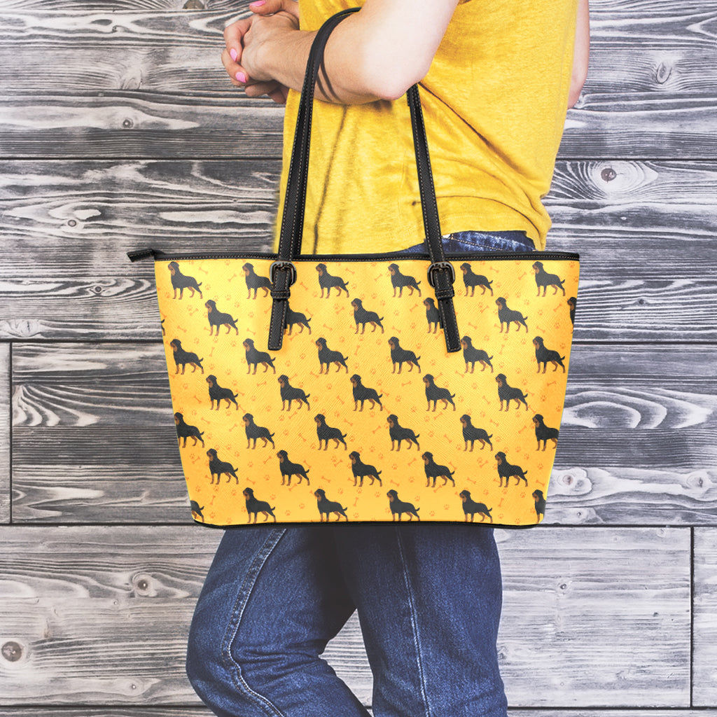 Rottweiler Dog Pattern Print Leather Tote Bag