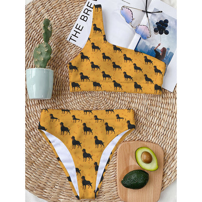Rottweiler Dog Pattern Print One Shoulder Bikini Top