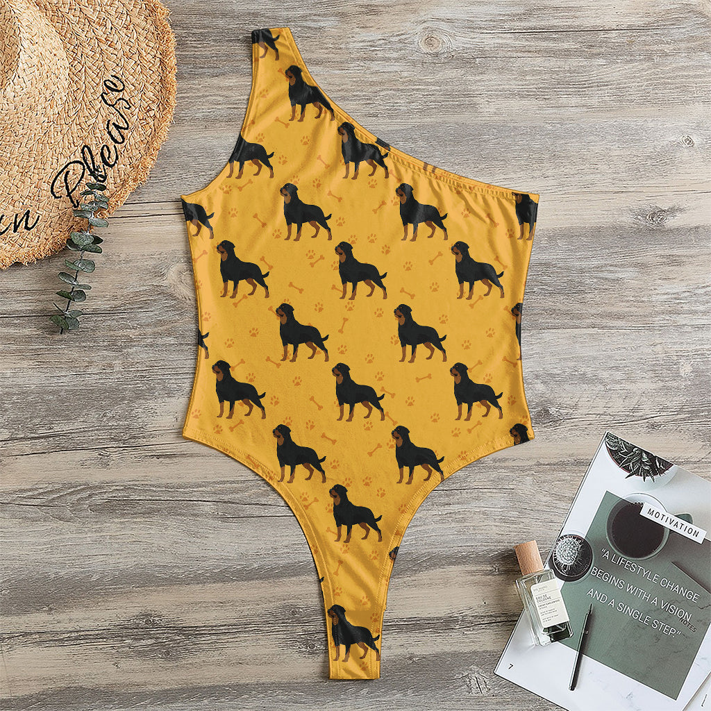 Rottweiler Dog Pattern Print One Shoulder Bodysuit
