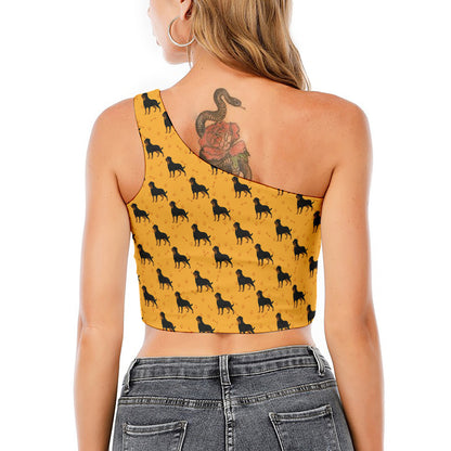 Rottweiler Dog Pattern Print One Shoulder Crop Top