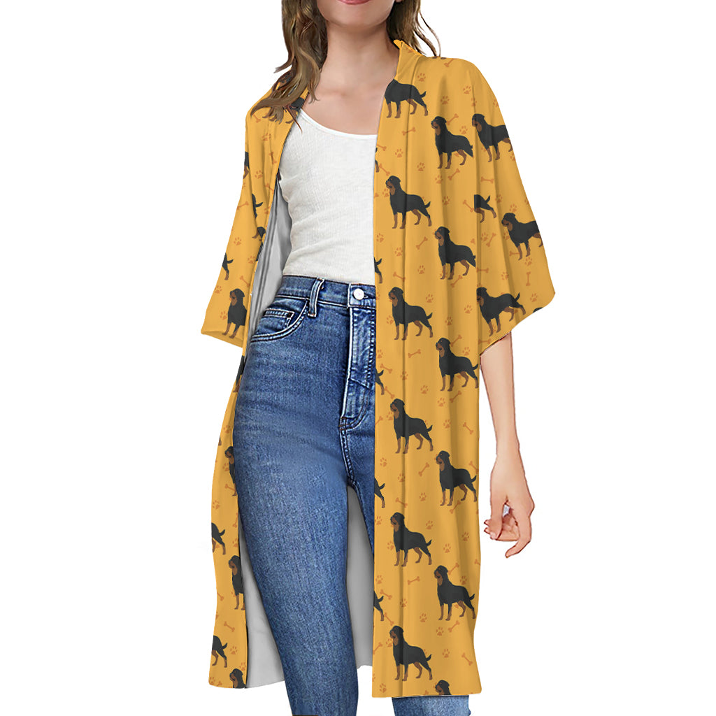 Rottweiler Dog Pattern Print Open Front Beach Cover Up