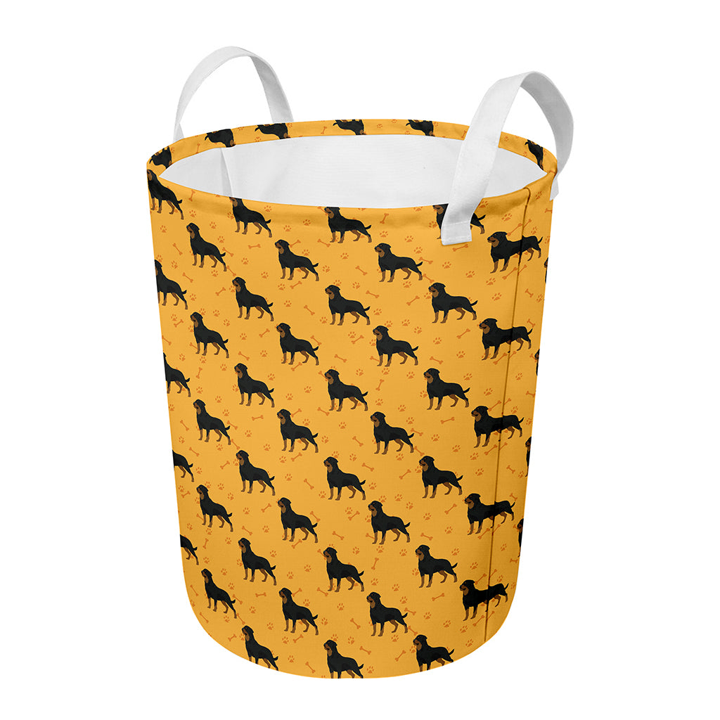Rottweiler Dog Pattern Print Round Laundry Basket