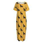 Rottweiler Dog Pattern Print Short Sleeve Long Nightdress