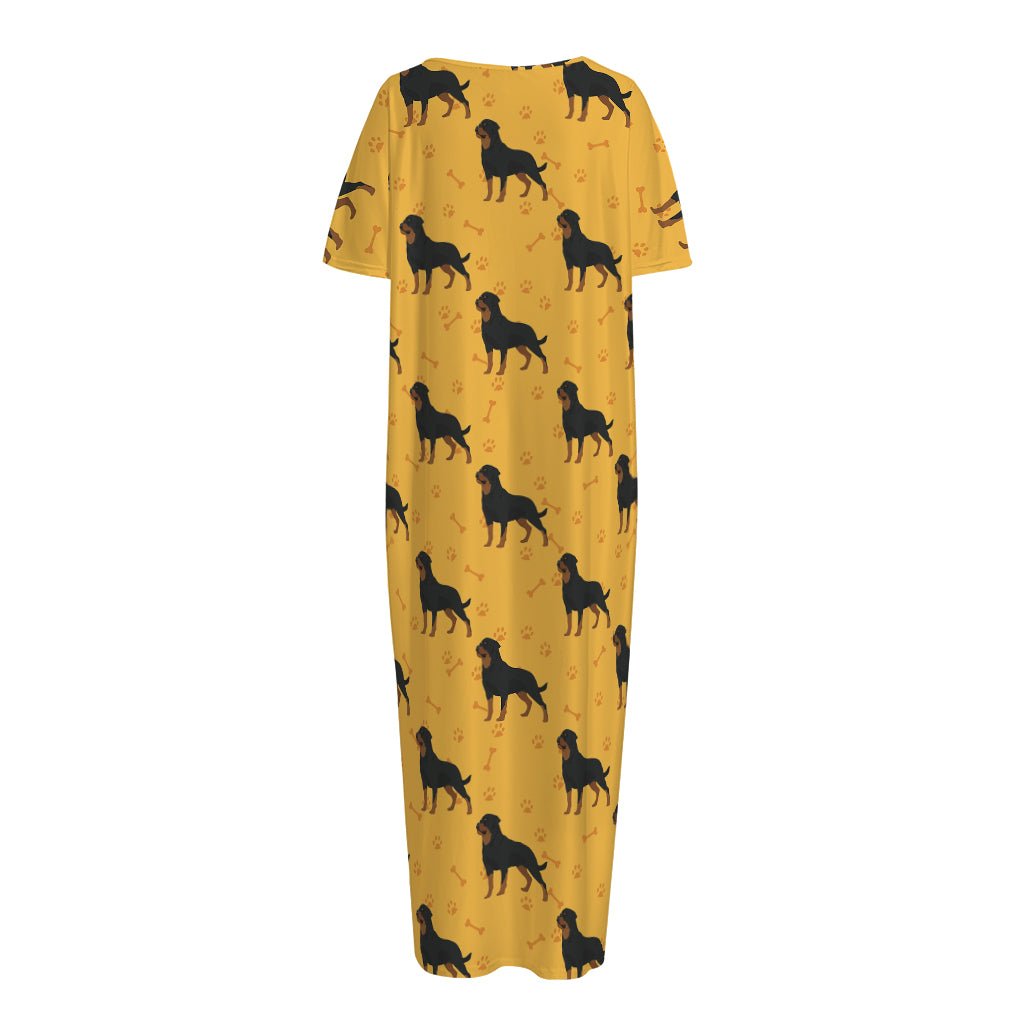 Rottweiler Dog Pattern Print Short Sleeve Long Nightdress