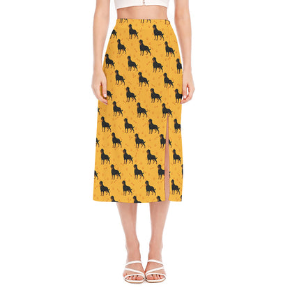 Rottweiler Dog Pattern Print Side Slit Midi Skirt