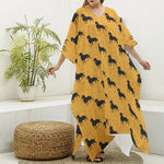 Rottweiler Dog Pattern Print Silk V-Neck Kaftan Dress