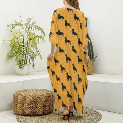 Rottweiler Dog Pattern Print Silk V-Neck Kaftan Dress
