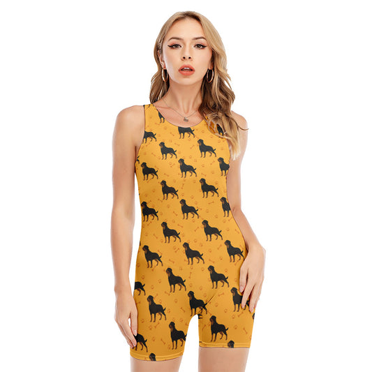 Rottweiler Dog Pattern Print Sleeveless One Piece Swimsuit