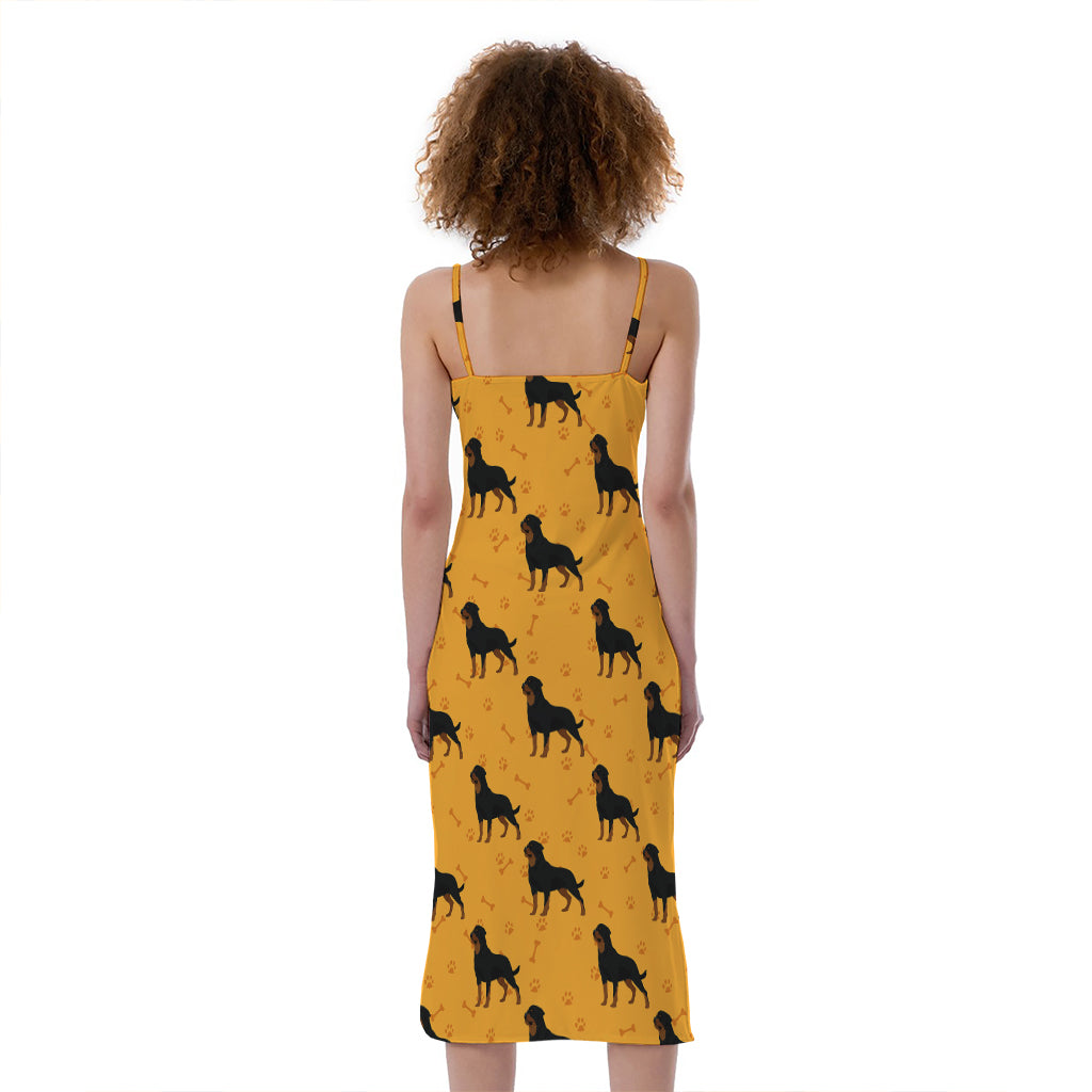 Rottweiler Dog Pattern Print Slim Fit Midi Cami Dress