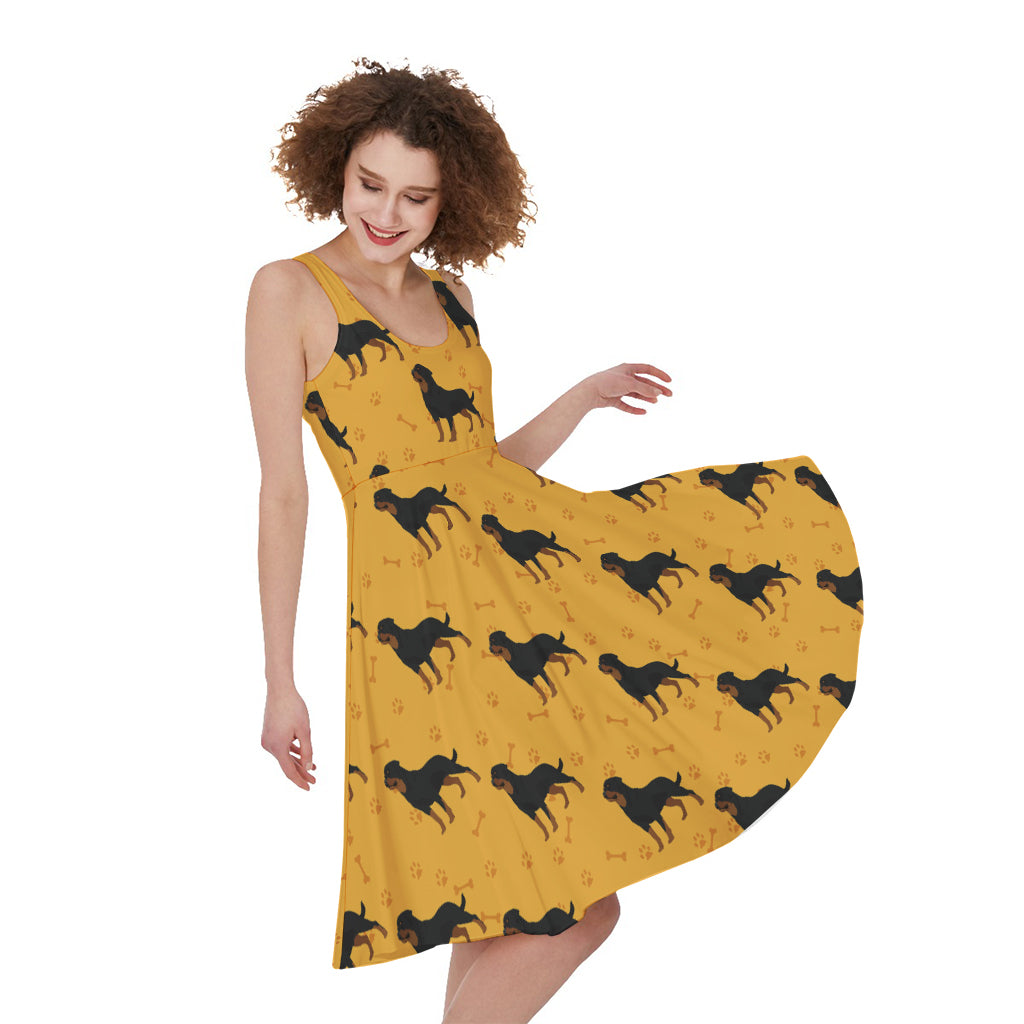 Rottweiler Dog Pattern Print Women's Sleeveless Dress