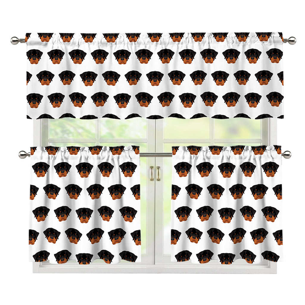 Rottweiler Face Pattern Print 3 Piece Kitchen Curtains