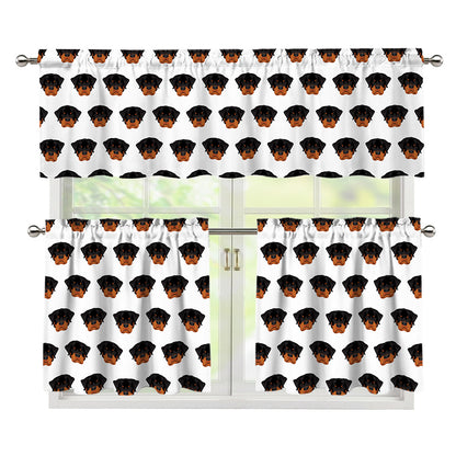 Rottweiler Face Pattern Print 3 Piece Kitchen Curtains