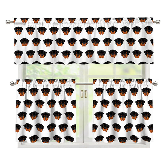 Rottweiler Face Pattern Print 3 Piece Kitchen Curtains