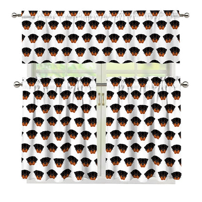 Rottweiler Face Pattern Print 3 Piece Kitchen Curtains