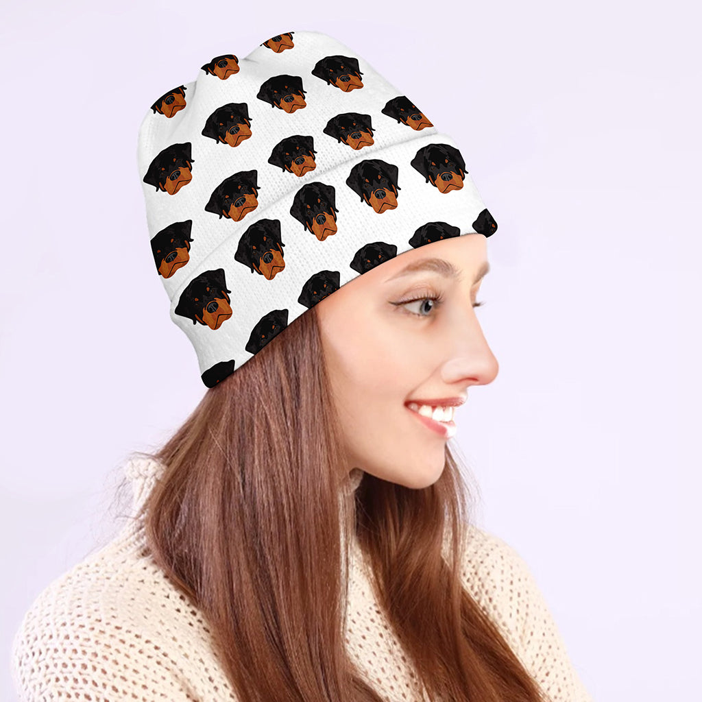 Rottweiler Face Pattern Print Beanie