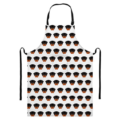 Rottweiler Face Pattern Print Bib Apron With Pocket