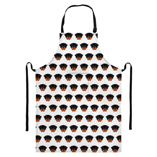 Rottweiler Face Pattern Print Bib Apron With Pocket