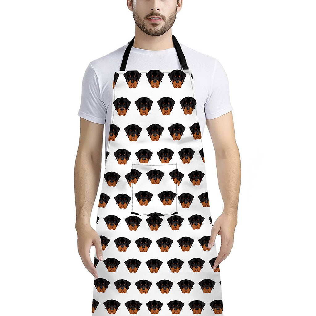 Rottweiler Face Pattern Print Bib Apron With Pocket