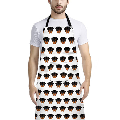 Rottweiler Face Pattern Print Bib Apron With Pocket