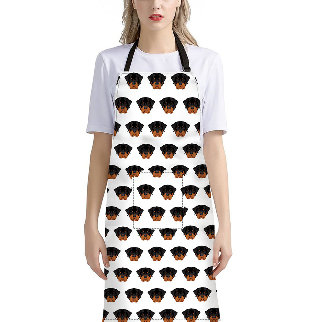 Rottweiler Face Pattern Print Bib Apron With Pocket