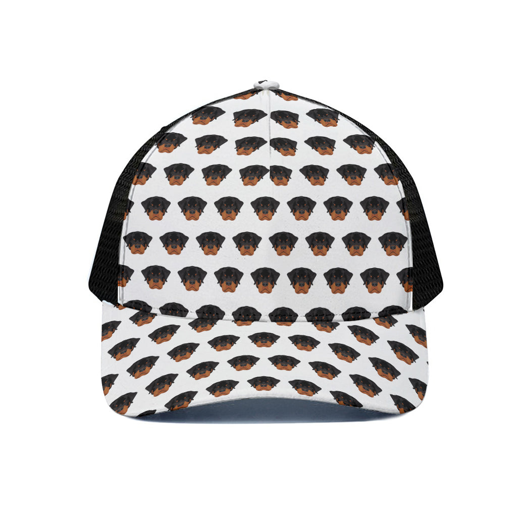Rottweiler Face Pattern Print Black Mesh Trucker Cap