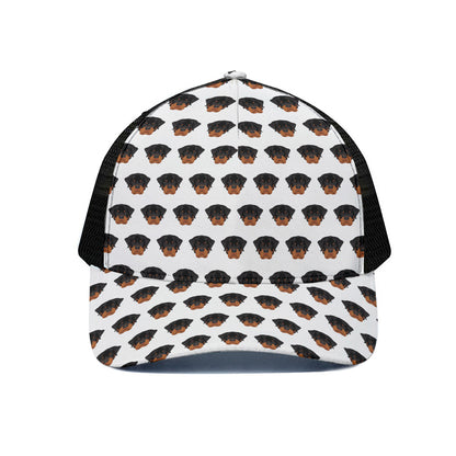 Rottweiler Face Pattern Print Black Mesh Trucker Cap