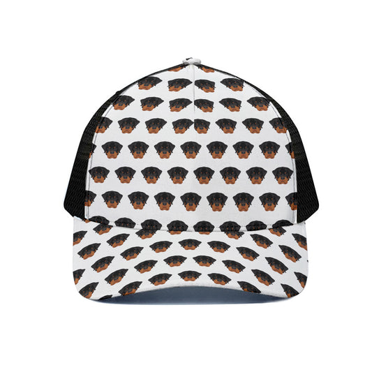 Rottweiler Face Pattern Print Black Mesh Trucker Cap
