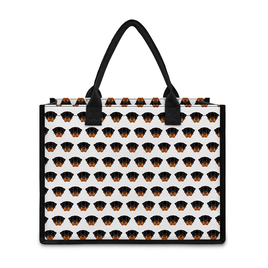 Rottweiler Face Pattern Print Canvas Tote Bag