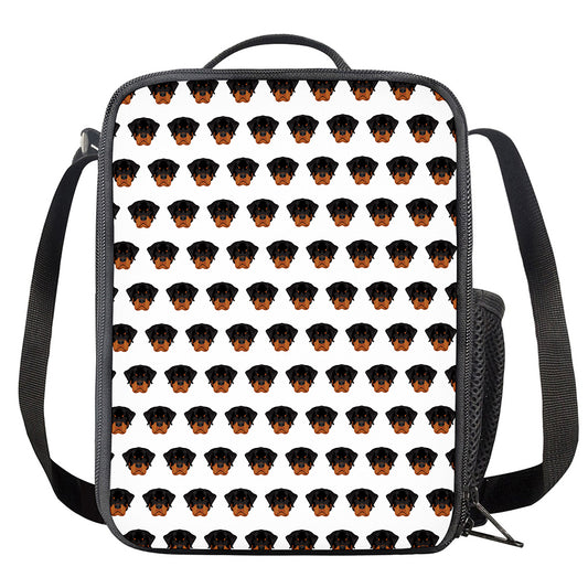 Rottweiler Face Pattern Print Crossbody Lunch Bag