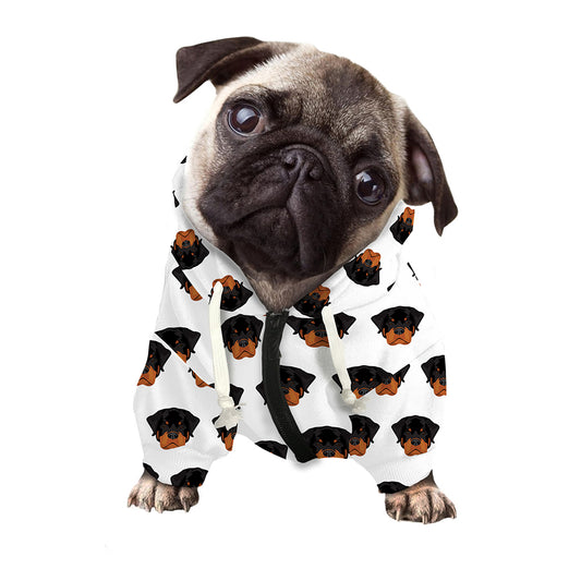 Rottweiler Face Pattern Print Dog Zip Up Hoodie