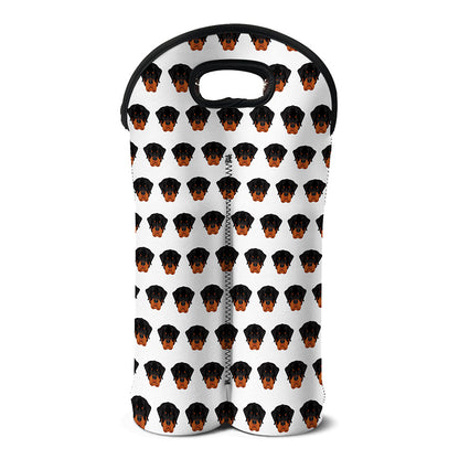 Rottweiler Face Pattern Print Double Neoprene Wine Tote