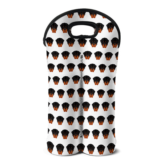Rottweiler Face Pattern Print Double Neoprene Wine Tote