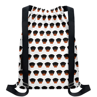 Rottweiler Face Pattern Print Drawstring Backpack
