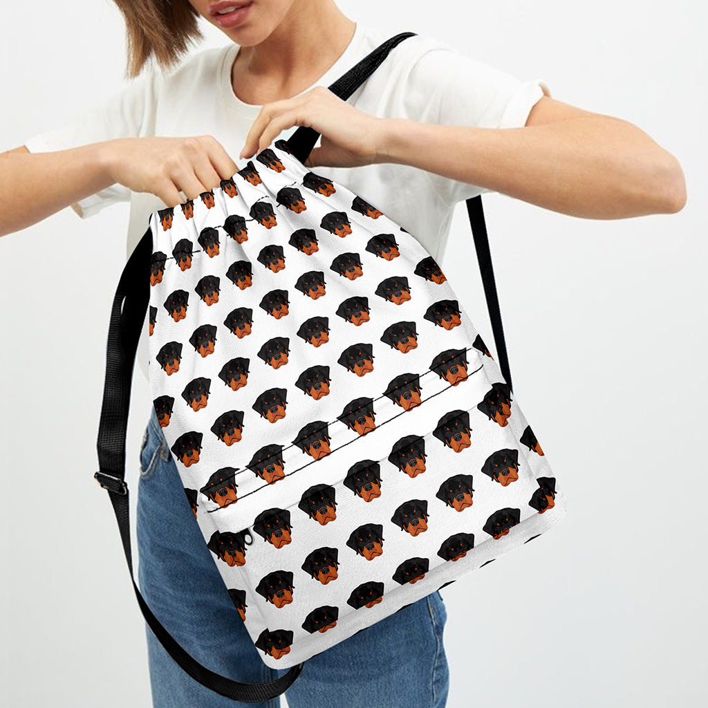 Rottweiler Face Pattern Print Drawstring Backpack