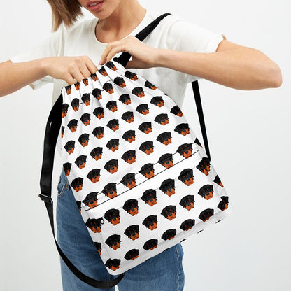 Rottweiler Face Pattern Print Drawstring Backpack
