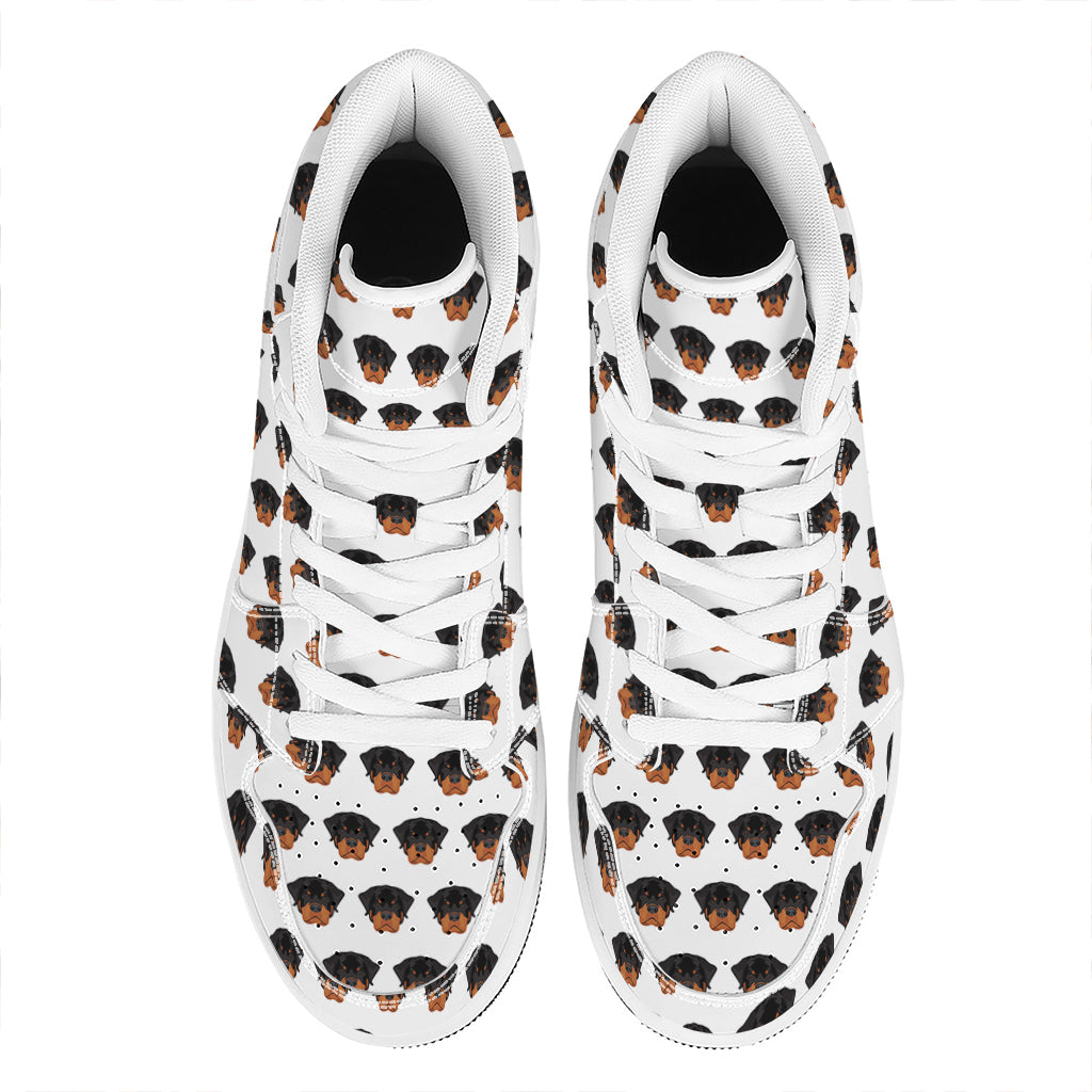Rottweiler Face Pattern Print High Top Leather Sneakers