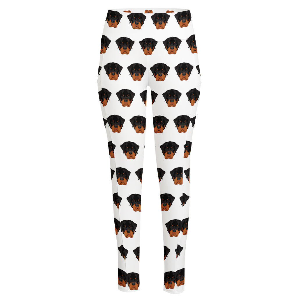 Rottweiler Face Pattern Print High-Waisted Pocket Leggings