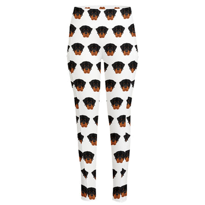 Rottweiler Face Pattern Print High-Waisted Pocket Leggings