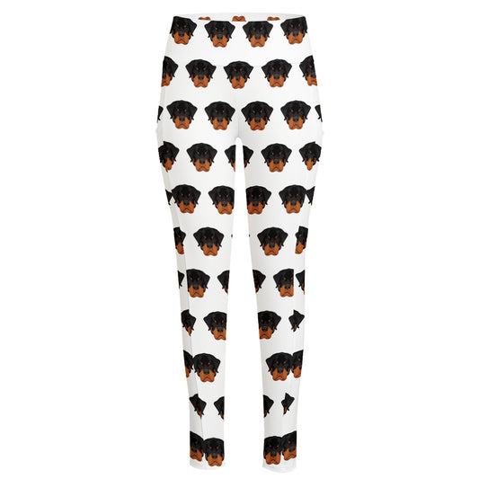 Rottweiler Face Pattern Print High-Waisted Pocket Leggings